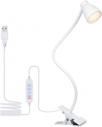 Lampa de birou cu clips Zola® brat flexibil 3 culori lumina reglare 360 grade 10 niveluri USB alba 45 cm 