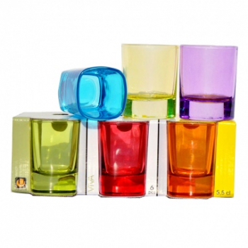 Set 6 pahare colorate din sticla pentru shoturi 55 ml