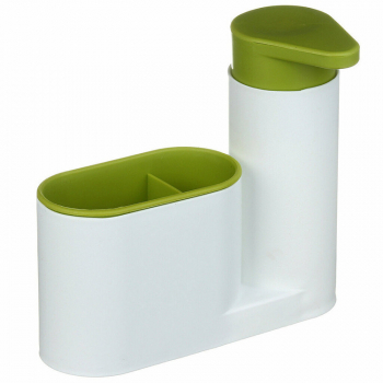 Dispenser de bucatarie 2 in 1 Zola® pentru detergent lichid de vase si burete plastic alb cu verde 18x16x6 cm 