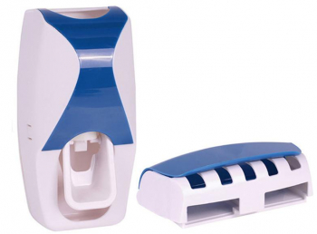 Dozator pasta de dinti Zola® cu suport pentru 5 periute Zola® 15 x 7.5 cm alb si albastru