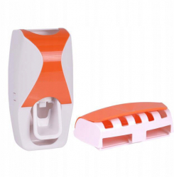 Dozator pasta de dinti Zola® cu suport pentru 5 periute Zola® 15 x 7.5 cm alb si portocaliu