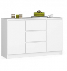 Comoda placa laminata 3 sertare 4 rafturi alb 120x40x77 cm 