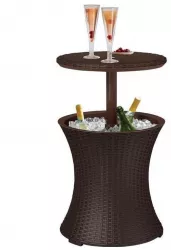 Masa/bar ratan sintetic inaltime reglabila cu container gheata maro 49x57/82 cm 