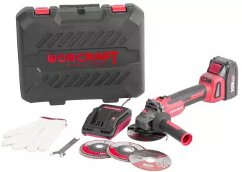 Polizor unghiular flex cu acumulator 4 Ah incarcator 20 V Li-ion geanta 4  discuri manusi 115 mm Worcraft