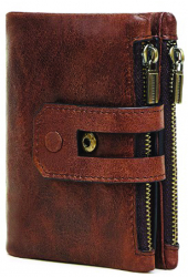 Portofel barbati cu protectie RFID Business Wallet stil englezesc vertical piele naturala Vintage Brown - Phuture® 