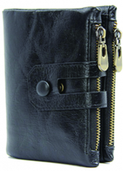 Portofel barbati cu protectie RFID Business Wallet stil englezesc vertical piele naturala vintage Negru - Phuture® 