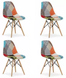 Set 4 scaune bucatarie/living Artool seul textil lemn mozaic multicolor 46.5x56.5x82.5 cm