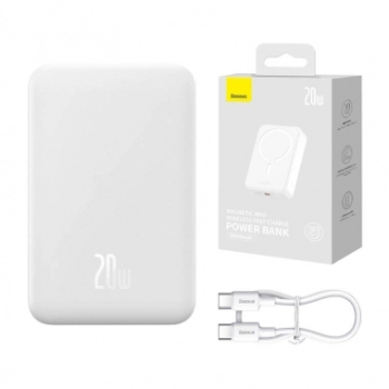 Baterie externa Baseus Magnetic Mini Wireless 20000mAh Incarcare rapida 20W cablu USB-C inclus Alb 