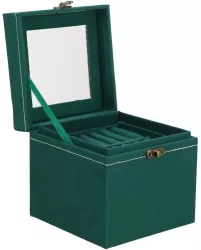Cutie pentru bijuterii catifea verde cu oglinda 12x12x12 cm Springos
