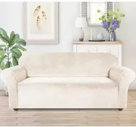 Husa universala pentru canapea standard cu 3 locuri imitatie catifea culoare BEJ 