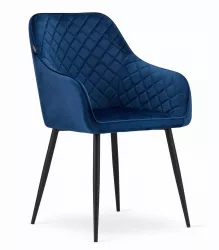 Scaun stil fotoliu bucatarie/living Artool Nugat catifea metal bleumarin si negru 58x54.5x91 cm 