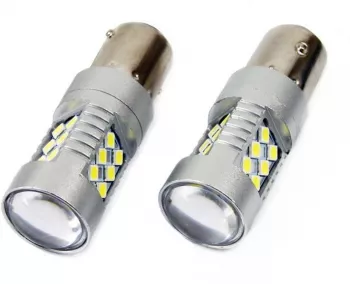 Set becuri auto cu LED CANBUS compatibil P21W BA15S 24 SMD 6.2W Alb 12/24V destinat competitiilor auto sau off-road 