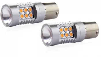 Set becuri auto cu LED CANBUS compatibil P21W BA15S 24 SMD 6.2W Orange 12/24V destinat competitiilor auto sau off-road 
