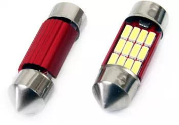 Set becuri auto cu LED CANBUS sofit compatibil C5W 12 SMD 31mm Alb 12/24V destinat competitiilor auto sau off-road 