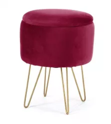 Taburet rotund cu spatiu depozitare catifea rosu max 90 kg 35x35x45 cm Lili 