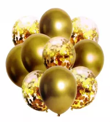Set 10 buc. baloane pentru petrecere Auriu Metalic + Confetti