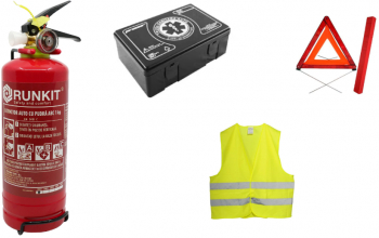 Kit siguranta rutiera Trusa + Stingator auto reincarcabil P1 cu pulbere ABC 1kg + 1 Vesta reflectorizanta+ 1 Triunghi reflectorizant