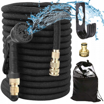 Furtun de gradina Zola® flexibil si extensibil cap de prindere saculet de depozitare 15-45 m negru 
