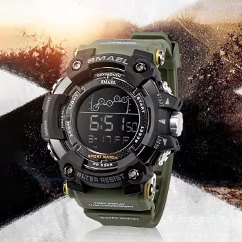 Ceas Militar pentru barbati SMAEL impermeabil afisaj LED culoare Verde