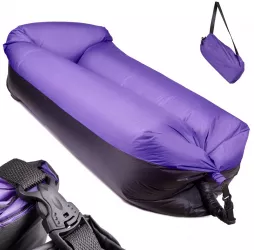 Saltea Autogonflabila Lazy Bag tip sezlong 185 x 70cm culoare Negru-Violet pentru camping plaja sau piscina