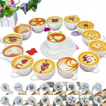 Set 16 sabloane reutilizabile pentru ornarea desertului sau a cafelei 