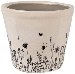 Set 2 ghivece flori ceramica bej neagra Flower 12x11 cm