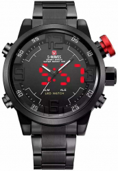 Ceas de barbati MBrands dual led display timer alarma army curea inox - Rosu