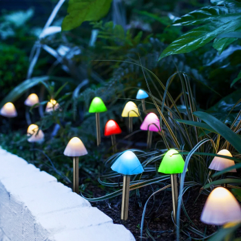 Set 12 buc Lampi Solare LED Mini Ciuperci Multicolore Inaltime 28 cm 