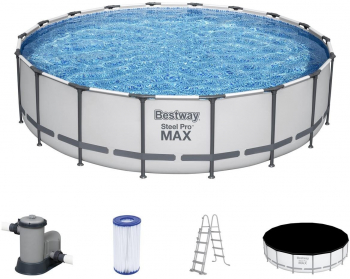 Piscina structura metalica rotunda cu filtru pompa scara prelata acoperire gri 549x122 cm Bestway Steel Pro 