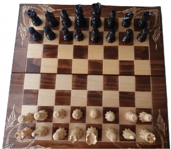 Set mare de sah cu piese sculptate special din lemn 50x50 cm cutie de sah backgammon table maro 