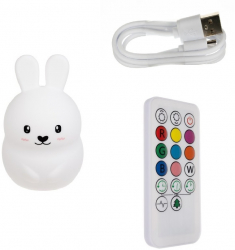 Lampa de veghe cu lumini colorate Zola® cu telecomanda model iepuras incarcare prin cablu usb 