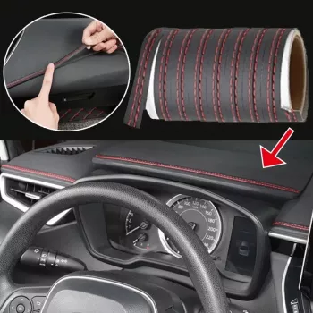 Banda Decorativa Pentru Interiorul Vehiculului Lungime 2M Din Piele Ecologica Culoare Neagra + Cusatura Rosie 
