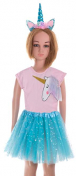 Costum carnaval pentru fetite Zola® model unicorn fustita albastra cu stelute varsta 3-6 ani 