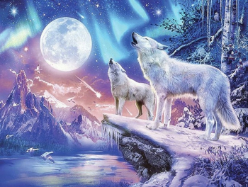 Goblen mozaic cu diamante Zola® Lupii si luna 40x30 cm 