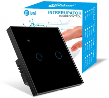 Intrerupator smart touch WiFi Sticla securizata iUni 2G 10A Control vocal Smart Life / Tuya LED Black 
