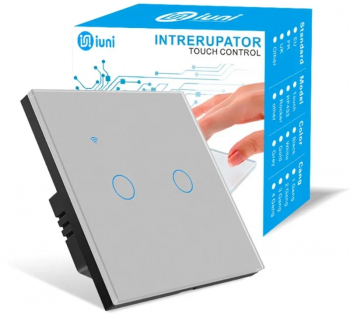 Intrerupator smart touch WiFi Sticla securizata iUni 2G 10A Control vocal Smart Life / Tuya LED Silver 