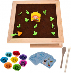Joc de memorie din lemn Montessori 2 in 1 Zola ferma de morcovi si de indemanare asociere bile colorate motrocitate fina 25 x 25 x 5.8 c 