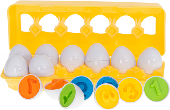 Joc educativ model puzzle Zola® cofrag cu 12 oua care ascund diferite cifre multicolore din plastic 