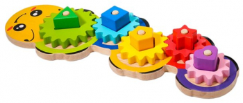 Jucarie interactiva si educativa din lemn Zola® sortator forme gemotrice si rotite colorate 11 piese 37x13x4.2 cm 