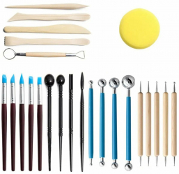 Kit accesorii pentru modelat in lut Zola® plastic lemn si otel 22 ustensile multicolore 