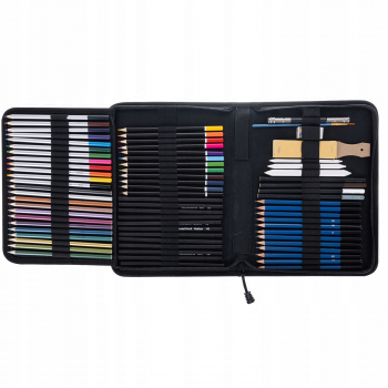 Kit profesional pentru schite in creion Zola® 72 piese creioane colorate bloc desen mapa depozitare 