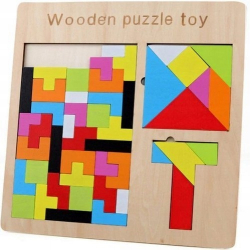 Puzzle incastru 3 in 1 din lemn Zola® forme geometrice multicolor 38 elemente 