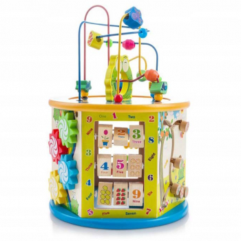 Centru de activitati Zola® 8 planse multicolor din lemn pentru dezvoltarea inteligentei copilului 