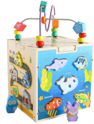 Cub de activitati Zola® 5 activitati animale masini si forme geometrice multicolor din lemn cu activitati care dezvolta inteligen 