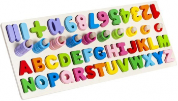 Joc din lemn 3 in 1 Zola® logaritmic Litere si cifre cu stivuire piese culori curcubeu 