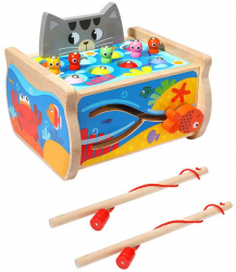 Jucarie din lemn Montessori Zola® 2 undite Pisciuta prinde viermisorii si pestisori cu magnet 