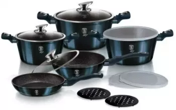 Set oale cratite si tigai marmorate 13 piese din aluminiu forjat Aquamarine Metallic Line Berlinger Haus BH 7031 
