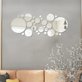 Set 30 Oglinzi Acrilice Autoadezive Model Buline 5 Dimensiuni Argintiu 