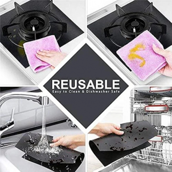Set 4 x Folie de Protectie Reutilizabila Compatibilitate Universala pentru Plita si Aragaz 27cm Negru Premium 