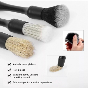Set 3 perii pentru detalii auto Negru 